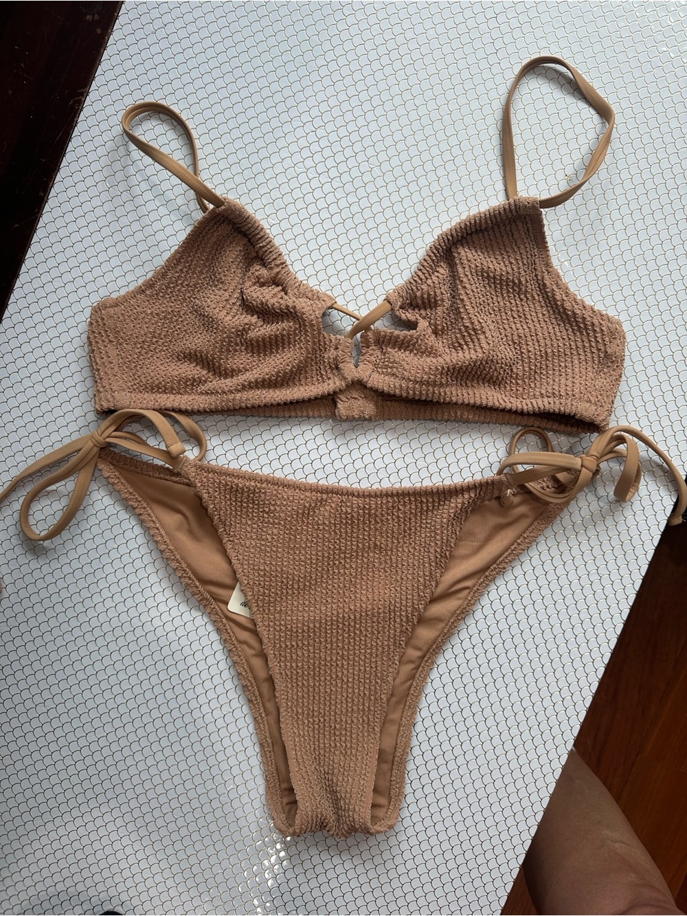aerie Textured Bikini Set in Tan